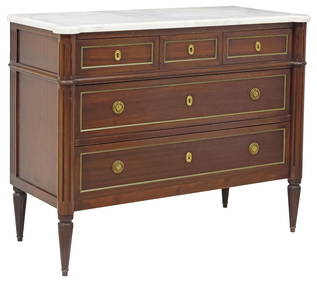 FRENCH LOUIS XVI STYLE MARBLE-TOP MAHOGANY COMMODE (1 of 5)