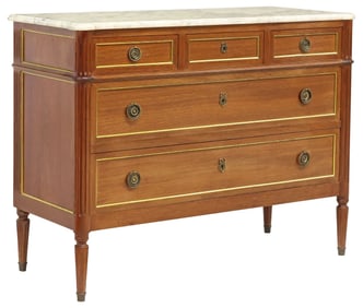 FRENCH LOUIS XVI STYLE MARBLE-TOP MAHOGANY COMMODE