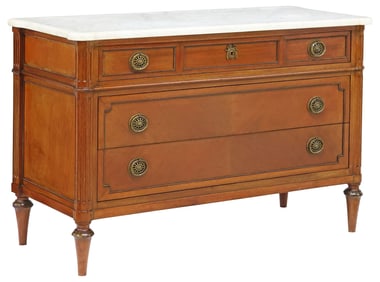 FRENCH LOUIS XVI STYLE MARBLE-TOP MAHOGANY COMMODE