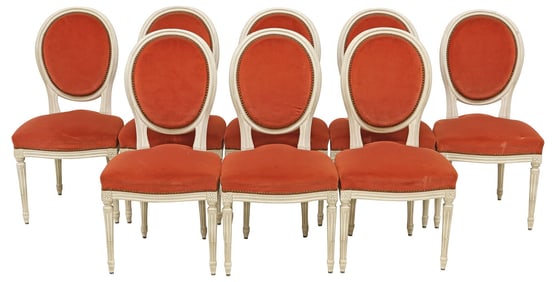 (8) FRENCH LOUIS XVI STYLE PAINTED DINING CHAIRS