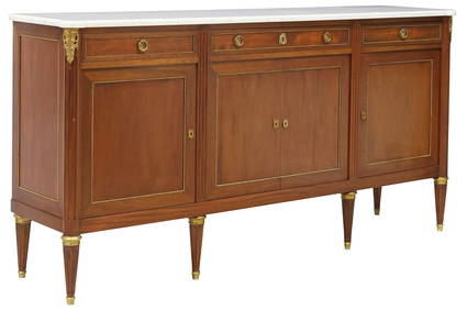 FRENCH LOUIS XVI STYLE MARBLE-TOP MAHOGANY SIDEBOARD (1 of 6)