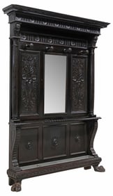 ITALIAN RENAISSANCE REVIVAL CARVED WALNUT MIRRORED HALL TREE