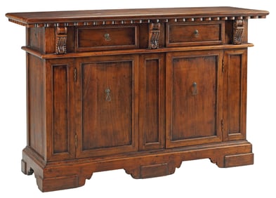 RENAISSANCE STYLE CARVED WALNUT TWO-DOOR CREDENZA