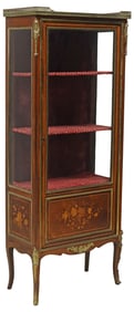 FRENCH LOUIS XVI STYLE ROSEWOOD & MARQUETRY VITRINE CABINET