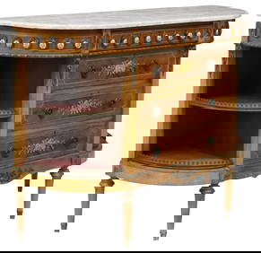 LOUIS XVI STYLE MARBLE-TOP INLAID & PORCELAIN- MOUNTED DEMILUNE SIDEBOARD (1 of 6)