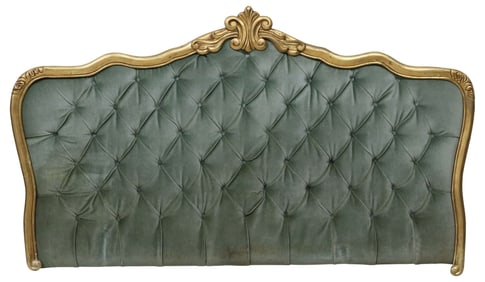 ITALIAN LOUIS XV STYLE UPHOLSTERED GILTWOOD HEADBOARD
