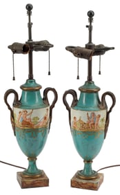 (2) FRENCH TOLE PEINTE VASES MOUNTED AS LAMPS