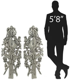 (2) LOUIS XVI STYLE CARVED & GREY-PAINTED WALL TROPHIES, 47"H