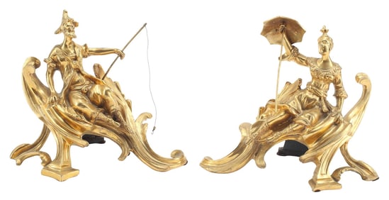 (2) LOUIS XV STYLE CHINOISERIE?Ǭ†ORMOLU CHENETS