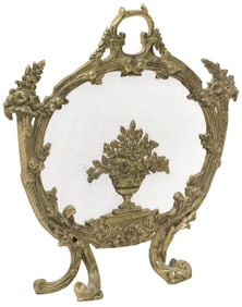 DIMINUTIVE FRENCH LOUIS XV STYLE BRASS MESH FIREPLACE SCREEN