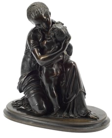 FRENCH NEOCLASSICAL PATINATED BRONZE SCULPTURE VENUS & CUPID