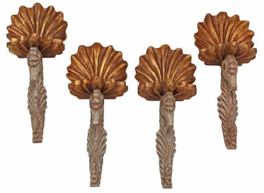 (4) PARCEL-GILT SHELL & SEAHORSE WALL BRACKETS