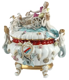 TICHE MEISSEN STYLE PORCELAIN FIGURAL MERMAID TUREEN & COVER