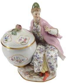 MEISSEN PORCELAIN ORIENTALIST FIGURAL SUGAR BASKET