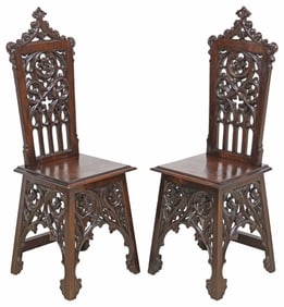 (2) FRENCH GOTHIC REVIVAL CARVED OAK SIDE CHAIRS