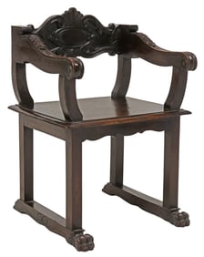 SPANISH RENAISSANCE REVIVAL CARVED WALNUT ARMCHAIR