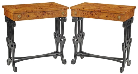 (2) BIERDERMEIER STYLE PARCEL-EBONIZED SIDE TABLES