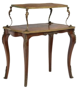 FRENCH LOUIS XV STYLE MARQUETRY TWO-TIER SERVICE TABLE