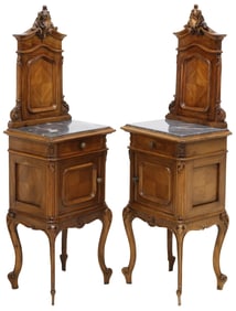 (2) ITALIAN LOUIS XV STYLE MARBLE-TOP WALNUT NIGHTSTANDS
