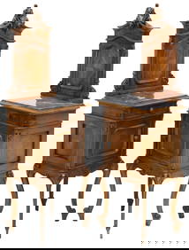 (2) ITALIAN LOUIS XV STYLE MARBLE-TOP WALNUT NIGHTSTANDS (1 of 6)