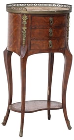 FRENCH LOUIS XV STYLE MARBLE-TOP PARQUETRY NIGHTSTAND