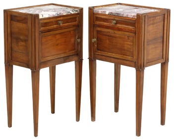 (2) ITALIAN NEOCLASSICAL MARBLE-TOP BEDSIDE CABINETS