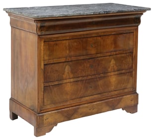 FRENCH LOUIS PHILIPPE MARBLE-TOP FIGURED WALNUT COMMODE