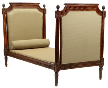 FRENCH LOUIS XVI STYLE UPHOLSTERED WALNUT DAYBED