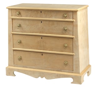 TRAPEZOID-SHAPED BURLWOOD CHEST OF DRAWERS