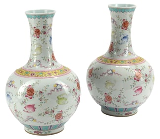 (2) CHINESE FAMILLE ROSE PORCELAIN BOTTLE VASES