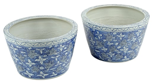 (2) CHINESE BLUE & WHITE PORCELAIN PLANTERS