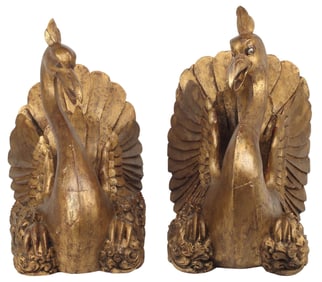 (2) PARCEL GILT CARVED WOOD SWAN SCULPTURES