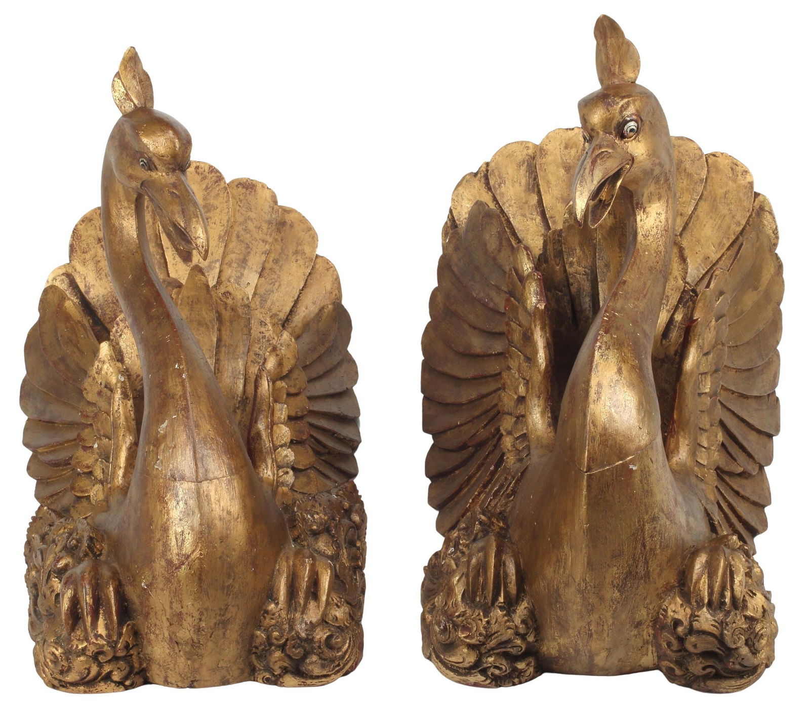 (2) PARCEL GILT CARVED WOOD SWAN SCULPTURES (1 of 5)