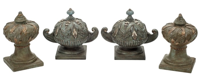 (4) ARCHITECTURAL CARVED & PAINTED WOOD FINIALS