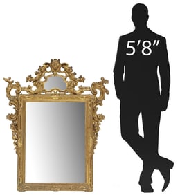 LARGE FRENCH GILTWOOD BEVELED WALL MIRROR, 70"H