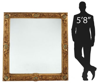 ITALIAN GREEN-PAINTED & PARCEL-GILT MIRROR, 57.5" x 53"