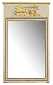 FRENCH LOUIS XVI STYLE PARCEL-GILT PAINTED TRUMEAU MIRROR