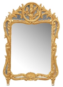 FRENCH REGENCE STYLE GILTWOOD & WHITE PAINTED PARCLOSE MIRROR