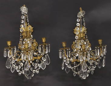 (2) FRENCH ORMOLU & CRYSTAL 4-LIGHT CANDLE WALL SCONCES (1 of 3)