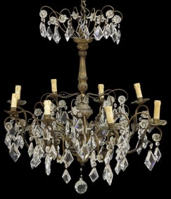 ITALIAN GILT METAL & CRYSTAL 8-LT CHANDELIER