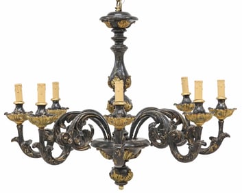 CONTINENTAL BAROQUE STYLE PARCEL-GILT & PAINTED 8-LT CHANDELIER