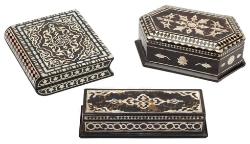 (3) MOORISH STYLE MOTHER-OF-PEARL INLAID TABLE BOXES