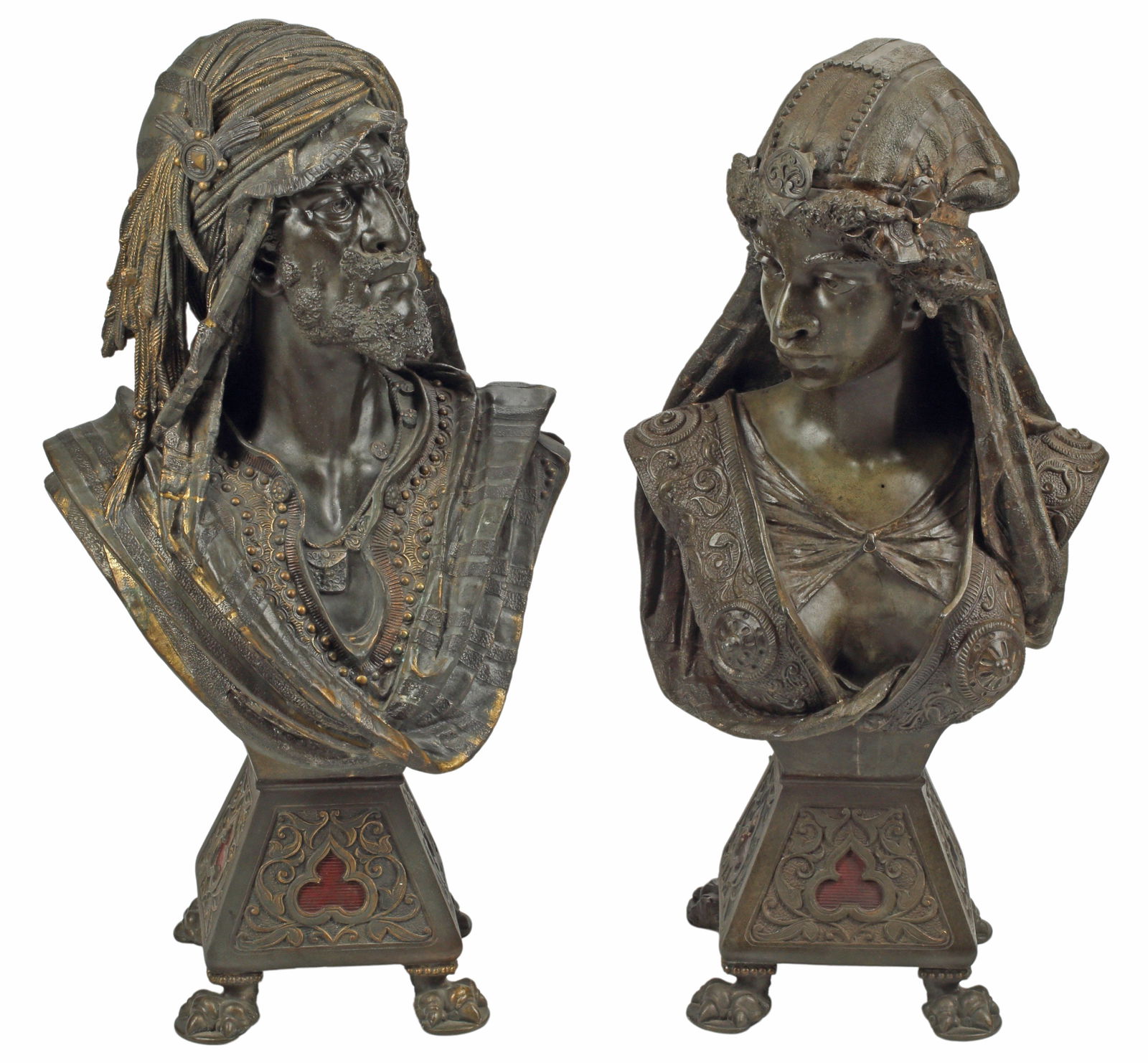 (2) ORIENTALIST PARCEL-GILT & PATINATED METAL BUSTS (1 of 8)