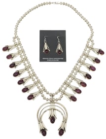 (2) NATIVE AMERICAN STERLING SQUASH BLOSSOM NECKLACE & EARRINGS