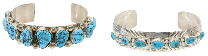 (2) SOUTHWEST STERLING SILVER & TURQUOISE CUFFS