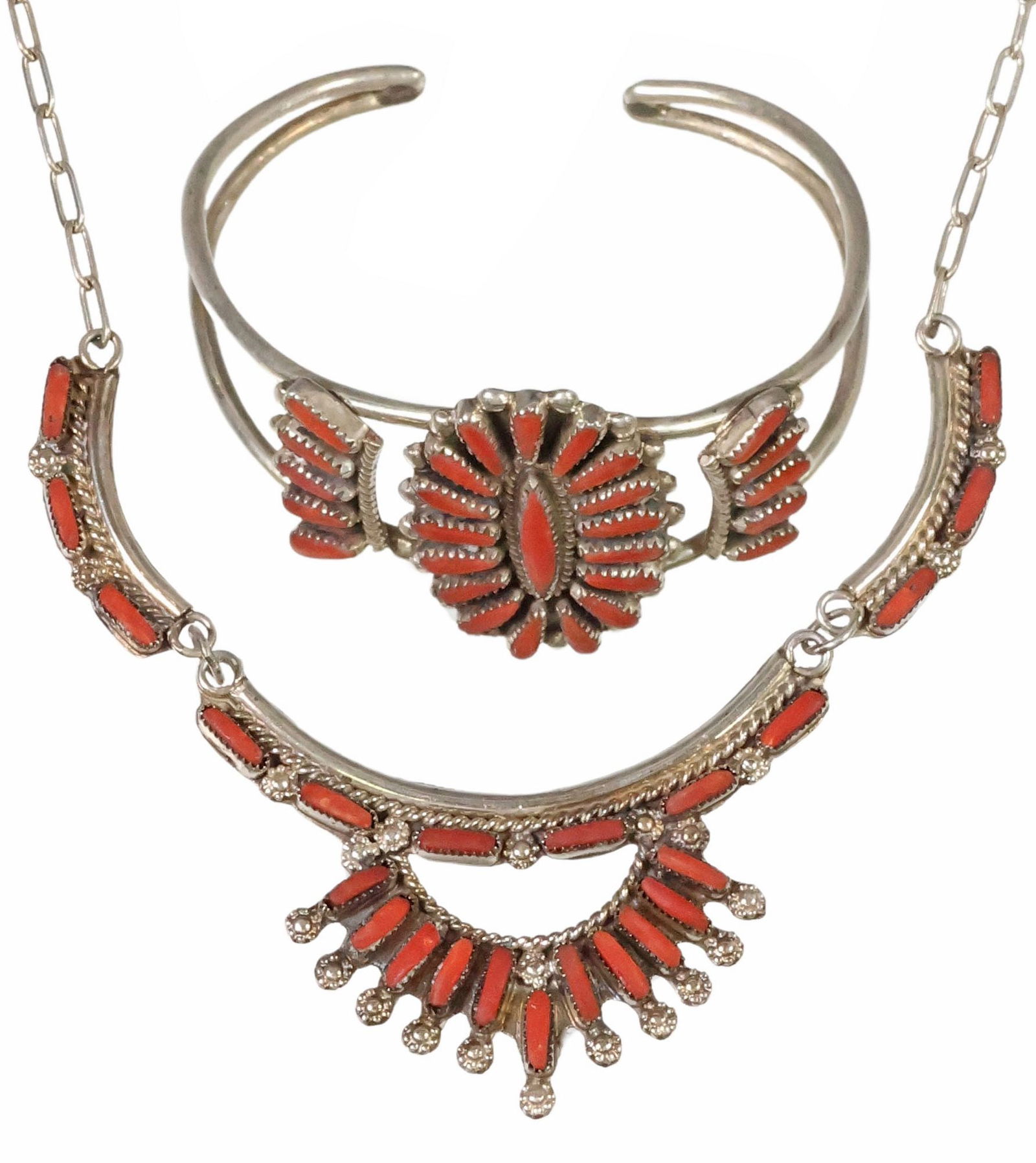 (2) NATIVE AMERICAN & SOUTHWEST STYLE SILVER & RED CORAL JEWELRY (1 of 12)