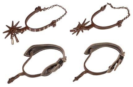 (2) PAIR VINTAGE COWBOY SPURS, ONE GAL LEG, ONE INLAID