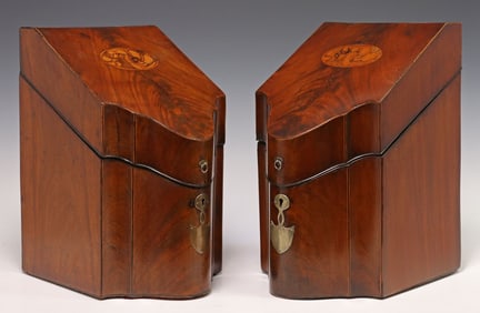 (2) ENGLISH GEORGE III MAHOGANY & MARQUETRY KNIFE BOXES