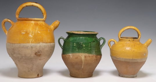 (3) FRENCH PROVINCIAL GLAZED EARTHENWARE CRUCHES & CONFIT POT