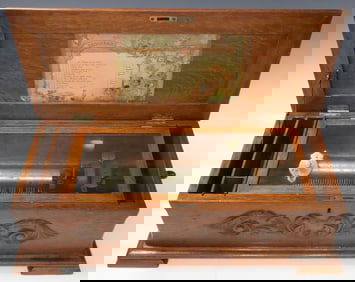 JACOT'S MERMOD FRERES SWISS 10" CYLINDER TIGER OAK MUSIC BOX